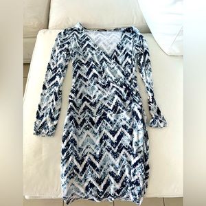 Long sleeve white and blue dress